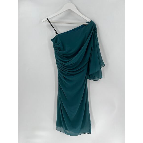 Tadashi Shoji Dresses & Skirts - Tadashi Shoji Womens Dress 6 Green One Shoulder Cocktail Ruched Sheath Lined
